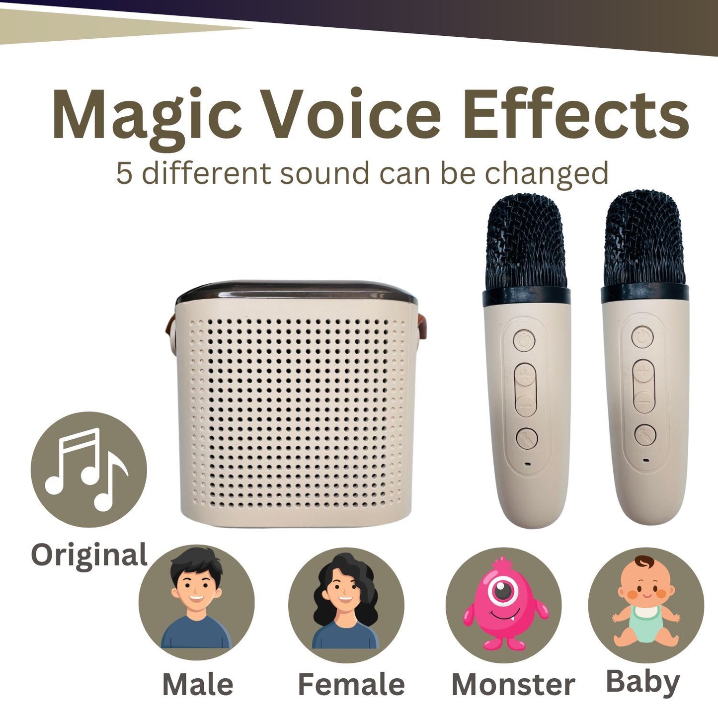 MM TOYS Wireless Karaoke Speaker with 2 Mics | Portable Kids Karaoke Machine | Voice Effects, RGB Lights & Rechargeable