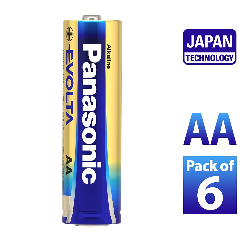 Panasonic Evolta Alkaline 1.5V AA Batteries,20 Times Longer Lasting Than Standard zinc Carbon Batteries,Anti-Leak Seal,Extra Power Formula,no Mercury Added, Protects Power for up to 10 Years, Pack of 6