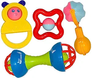 MM TOYS Baby Rattles - Non-Toxic BPA Free Set of 4 Pcs, Multicolor, Ideal for Infants 0+ months