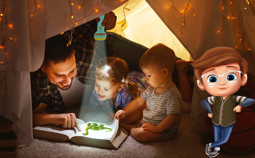 MM TOYS 24 Patterns Projector Flashlight Torch, Kids Projection Light Toy Education Learning Night Light Before Going to Bed Best Gift for Kids 4 5 6 7 Years boy or Girl Learning and Playing