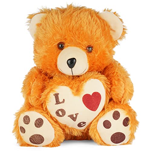 MM Toys PlushLove Cuddly Stuffed Love Heart Bear, 14-Inch Size - Perfect for Adults, Kids, and Home Decoration - Washable Polyester Fiber Filling