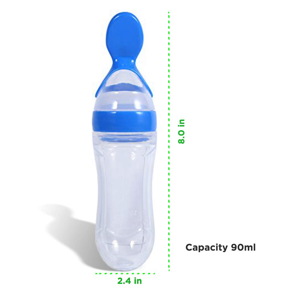 LuvLap Feeding Spoon with Squeezy food Grade Silicone Feeder bottle , For Infant Baby, 90ml BPA Free,Blue (18609)