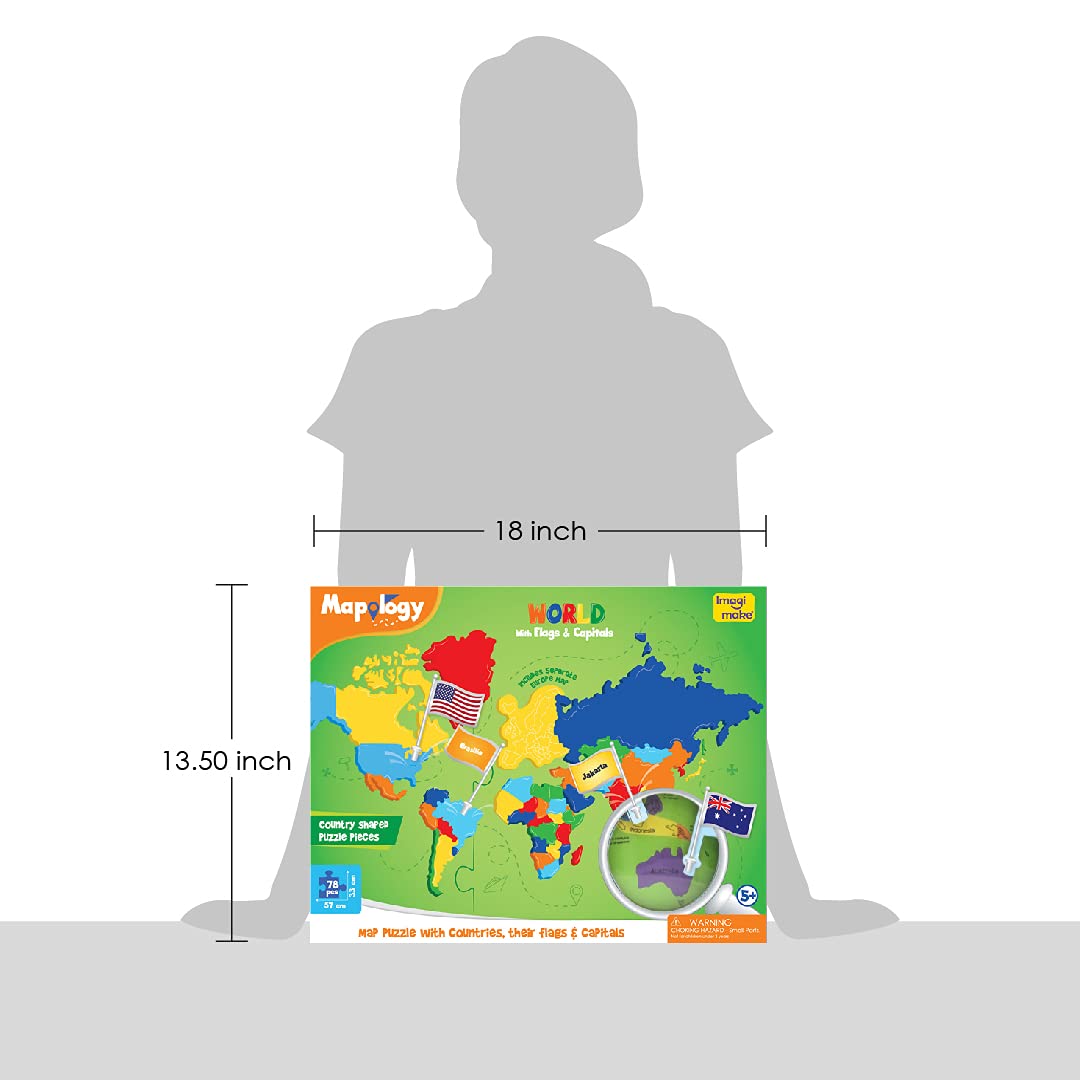Imagimake Mapology World Map With Flags & Capitals Jigsaw Puzzle |75 Multi-Colored Country-Shaped Pieces | Birthday Gift for Boys and Girls| Educational Toys for Kids 5 Years | World Map Puzzle
