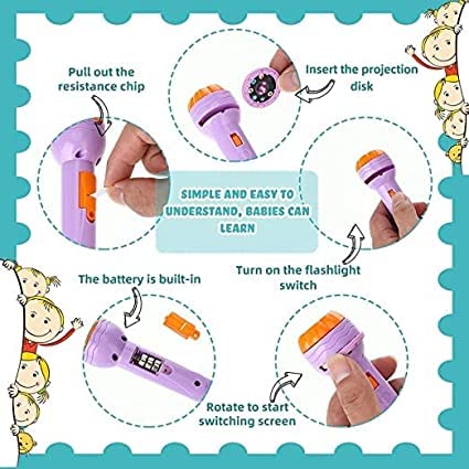 MM TOYS 24 Patterns Projector Flashlight Torch, Kids Projection Light Toy Education Learning Night Light Before Going to Bed Best Gift for Kids 4 5 6 7 Years boy or Girl Learning and Playing