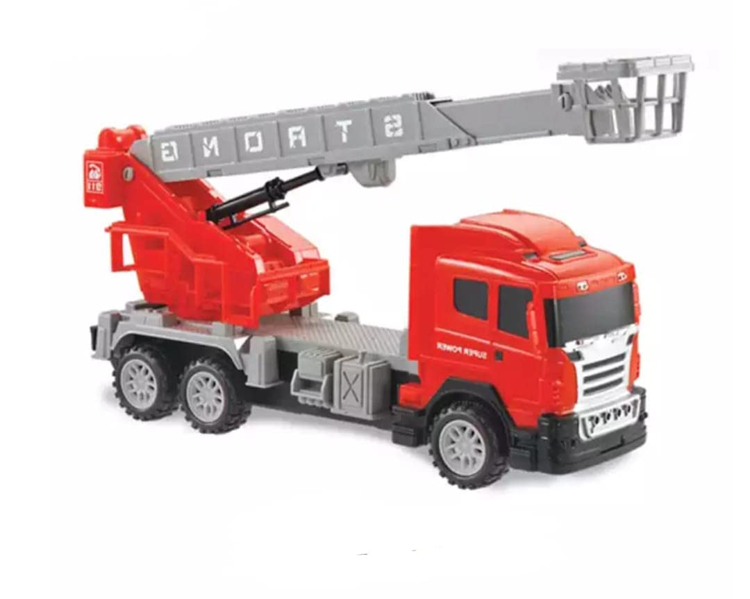 MM TOYS Remote Control Rescue Fire Truck: 360° Rotating Ladder Integrated Lights Rechargable Battries, Charger Included - Multicolor