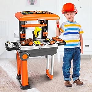 MM Toys ToolMaster, Twist Trolley Case Workbench 2 in 1 Tool Set, Fun and Educational, Ideal for Boys and Girls, Orange