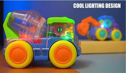 MM TOYS Rotation Auto Bump&Go Electric Cement Mixer Truck Model Truck Toys Transparent Gear Vehicle Toy for Kids with Light Music