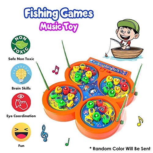 MM TOYS Musical Fish Catching Game - Includes 32 Colorful Fishes and 4 Fishing Rods - Engaging Sound Effects - Ideal for Kids Age 3+