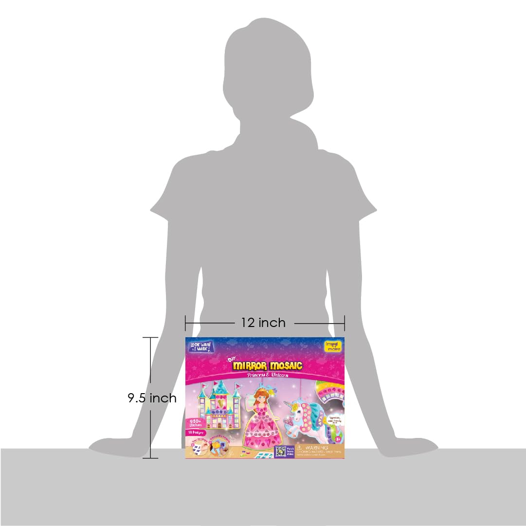Imagimake Mirror Mosaic : Princess & Unicorn | Mess Free DIY Mosaic Craft kit | 950+ Foil Sticker | Travel Toys for Girls | Birthday Gift for Girls Ages 3 to 8 Years