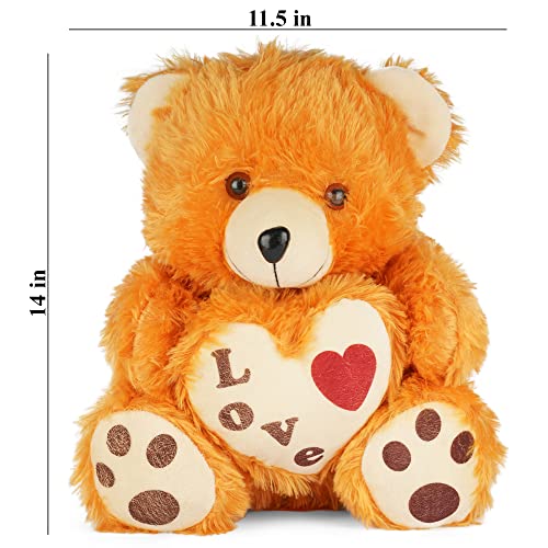 MM Toys PlushLove Cuddly Stuffed Love Heart Bear, 14-Inch Size - Perfect for Adults, Kids, and Home Decoration - Washable Polyester Fiber Filling