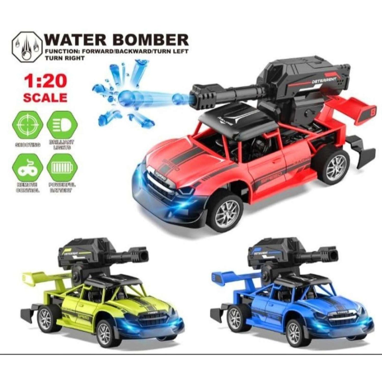 MM TOYS 2-in-1 Water Bomb RC Car, Model 1:20, Fun & Interactive, 5+ Years, LED Lights