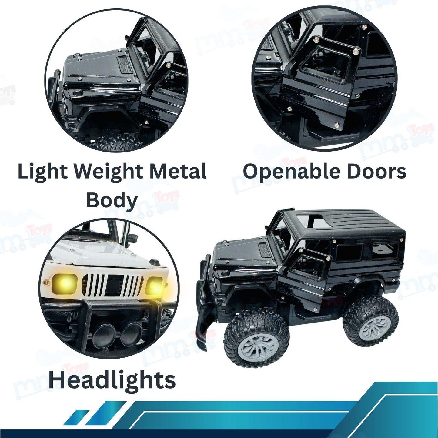 MM TOYS RC Monster Rock Car, 2.4 GHz Remote, Metal Body, Manual Doors, LED Headlights, 3.7V 500mAh Rechargeable, 8-inch Truck (Color May Vary)