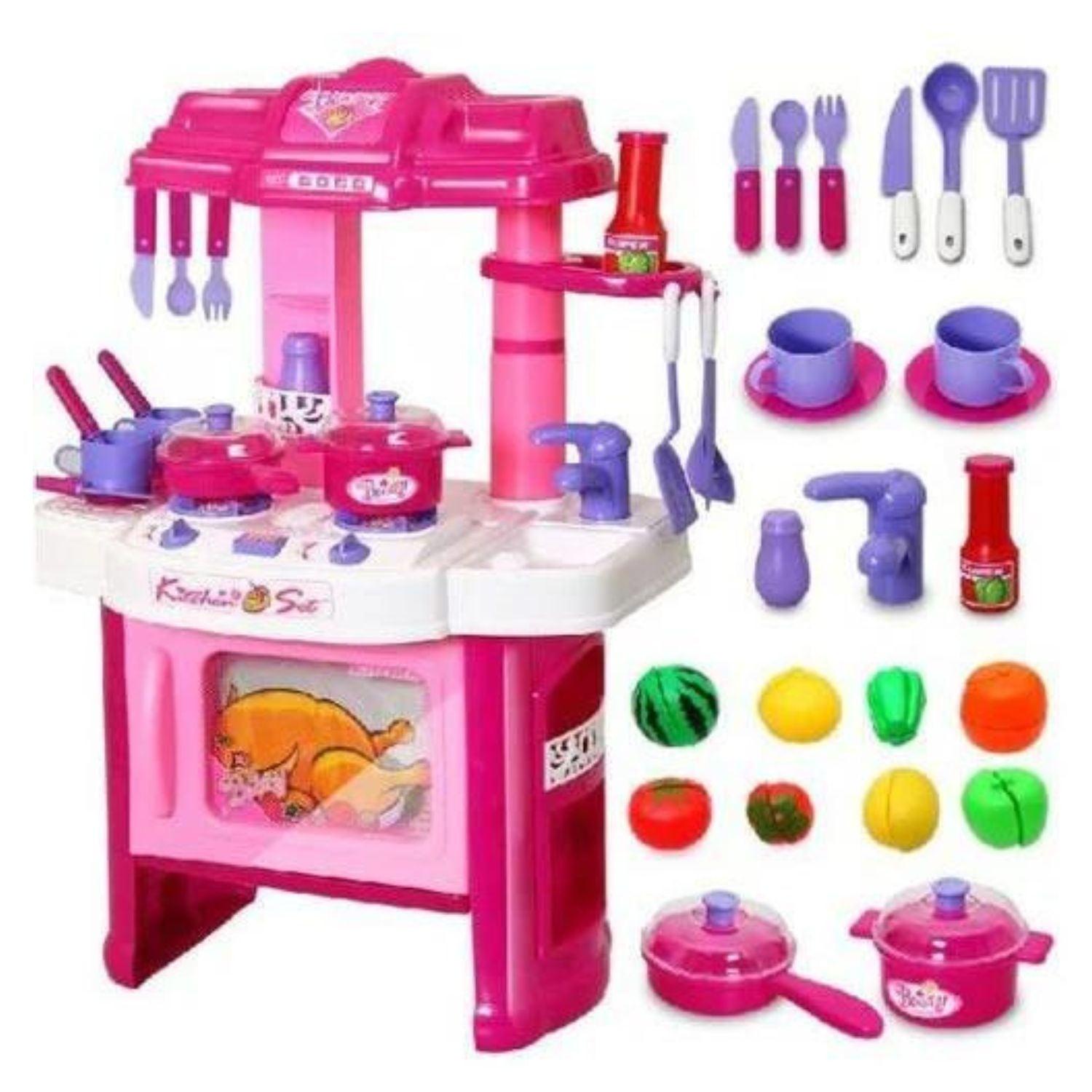 MM TOYS Kitchen Play Set for Children Interactive Lights Sounds Big Size 24 Inch Suitable for Ages 3+ Years