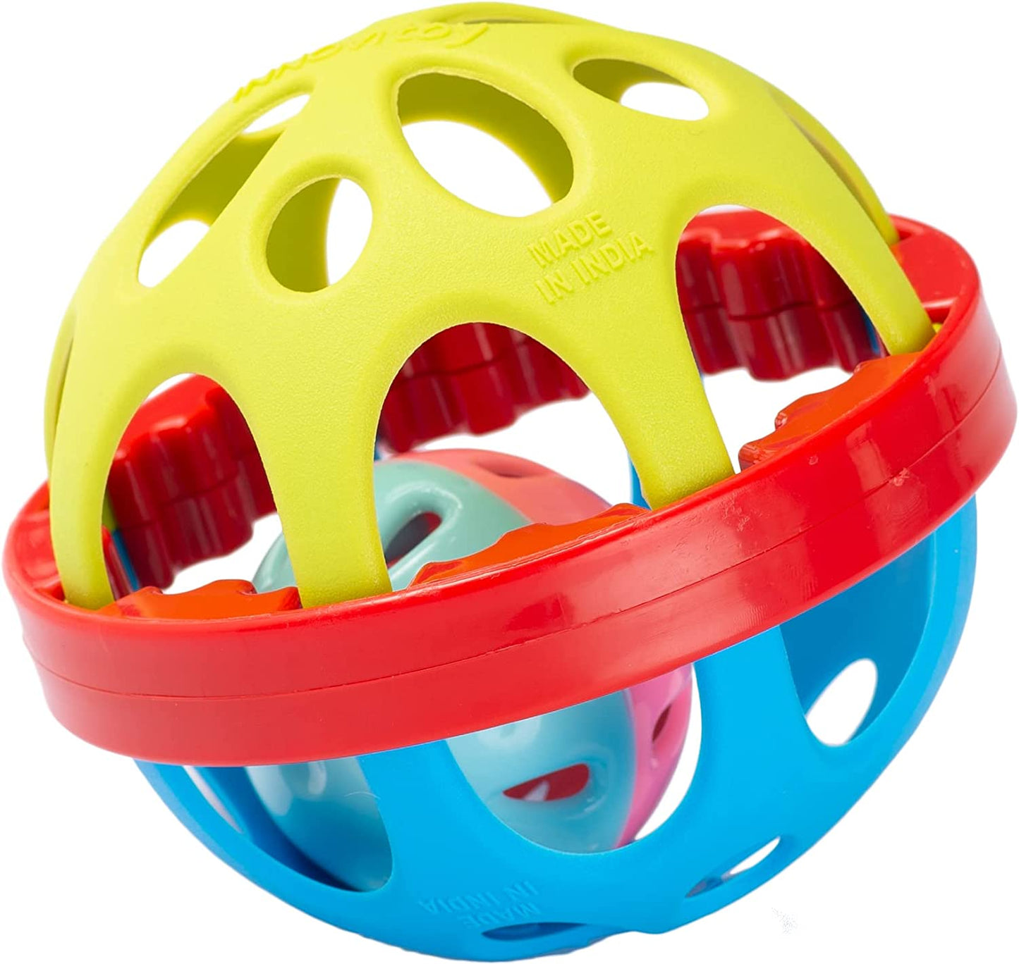 MM TOYS Biggie Soft Rattle, Ball Shape, Non-Toxic BPA Free, Safe for 0+ Months, BIS Certified, Multicolor - 1 Pc.