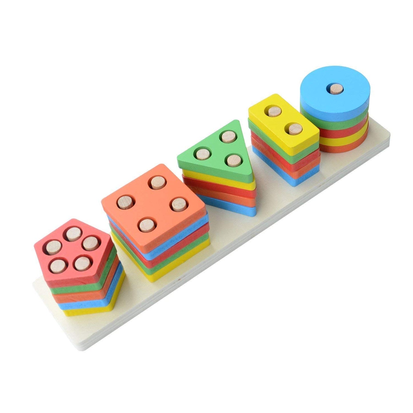 MM TOYS Wooden Shape Sorter Puzzle Toy for Kids | Montessori Preschool Learning Educational Stacking Toy | 5 Column Geometric Wooden Building Blocks | Puzzle Toy for 2 to 5 Year Old Toddlers | Multicolor