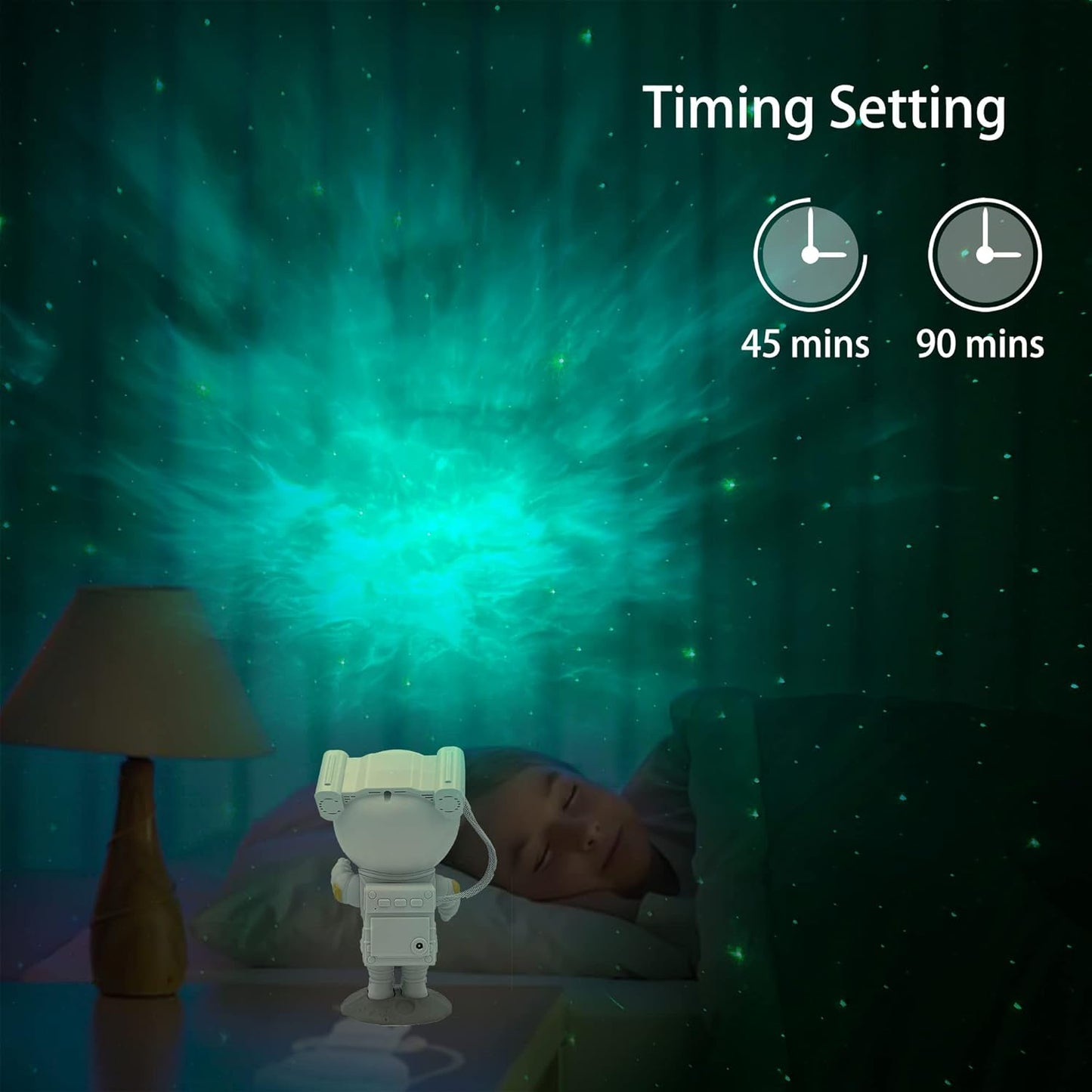 MM Astronaut Galaxy Light Projector, Space Buddy Night Light with Remote, Timer, Star & Nebula Effects in Blue & Green for Bedroom Decor For Kids And Adult