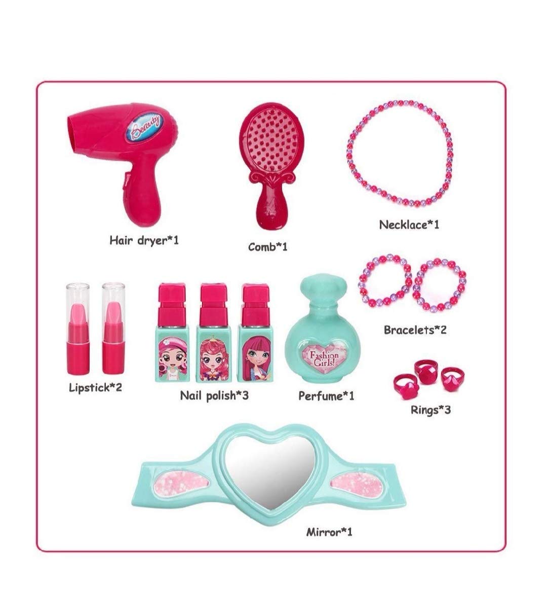 MM TOYS Pretend Play Make Up Case and Cosmetic Set for Girls: Pink Beauty Kit Hair Salon with 21 Pcs Durable Makeup Accessories - Suitable for Ages 3-8