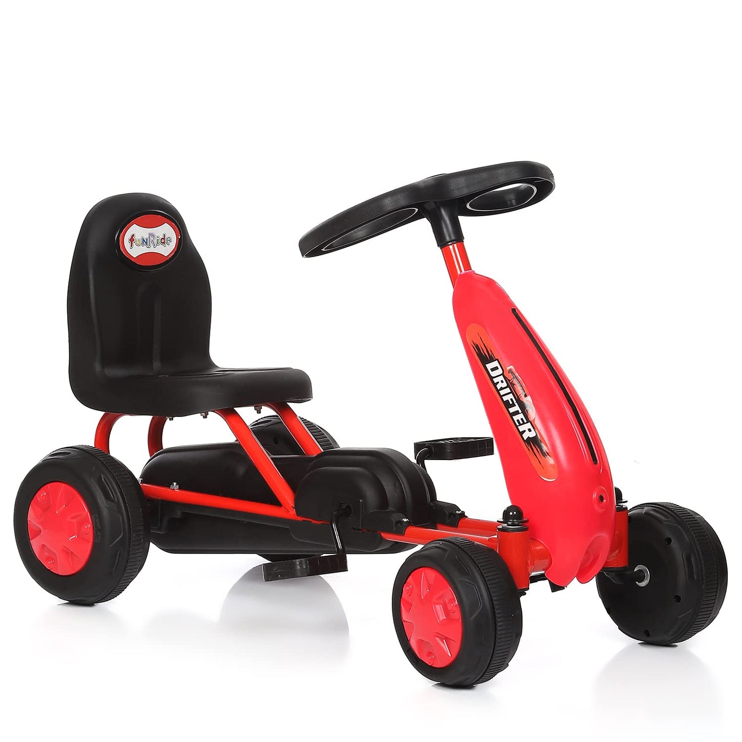 Fun Ride FunRide Ride-On Drifter Go Kart for Kids- Pedal Car, Ride On Toys Pedal - 4 Wheel Toy Car for Outdoor Indoor Pedal Foot Racer for Boy Girl - Ages 2-4 Years, Red