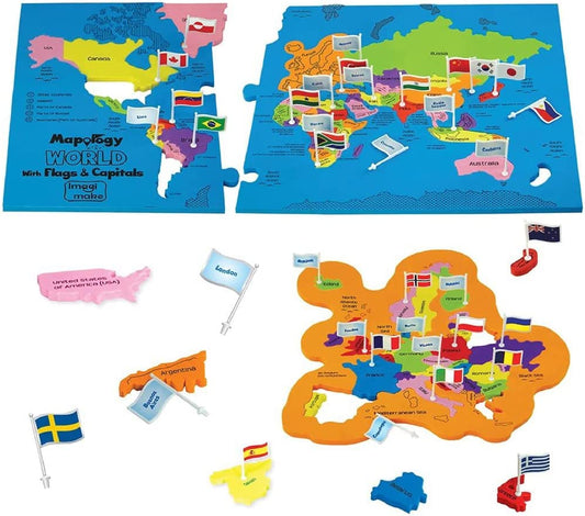 Imagimake Mapology Global Map Jigsaw | Featuring Worldwide Flags | Learning Playthings for Ages 5-12  | Ideal Gifts for 6-Year-Old Boys & Girls