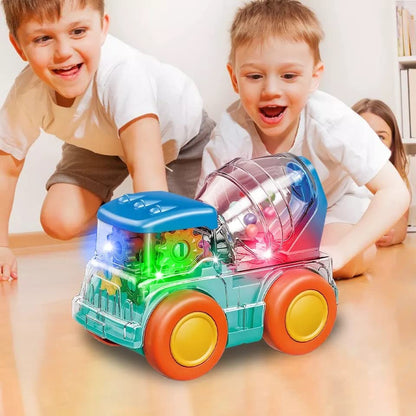 MM TOYS Rotation Auto Bump&Go Electric Cement Mixer Truck Model Truck Toys Transparent Gear Vehicle Toy for Kids with Light Music