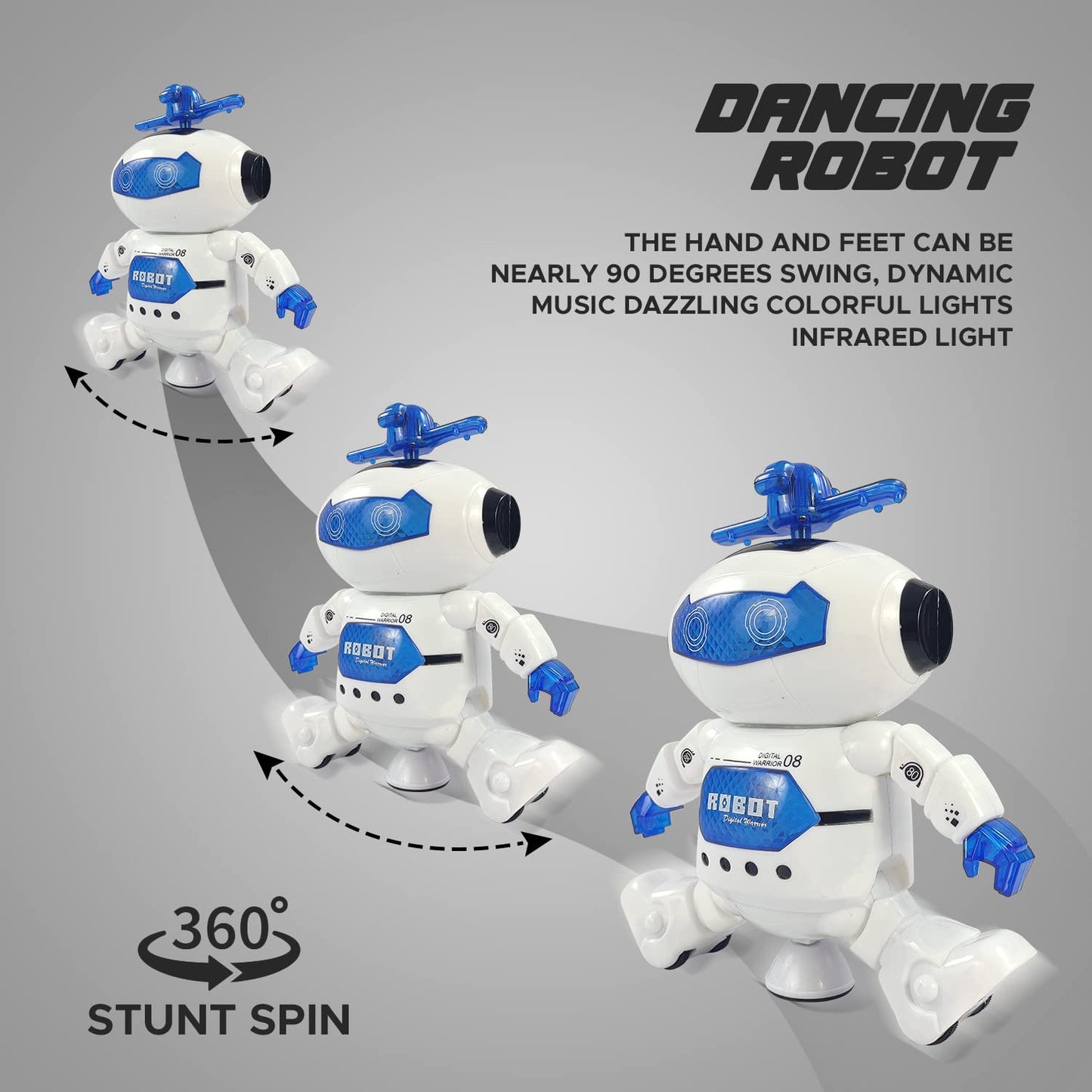 MM TOYS Dancing Naughty Robot Toy , Lights & Music, 2 AA Batteries, 2-4 Years - White