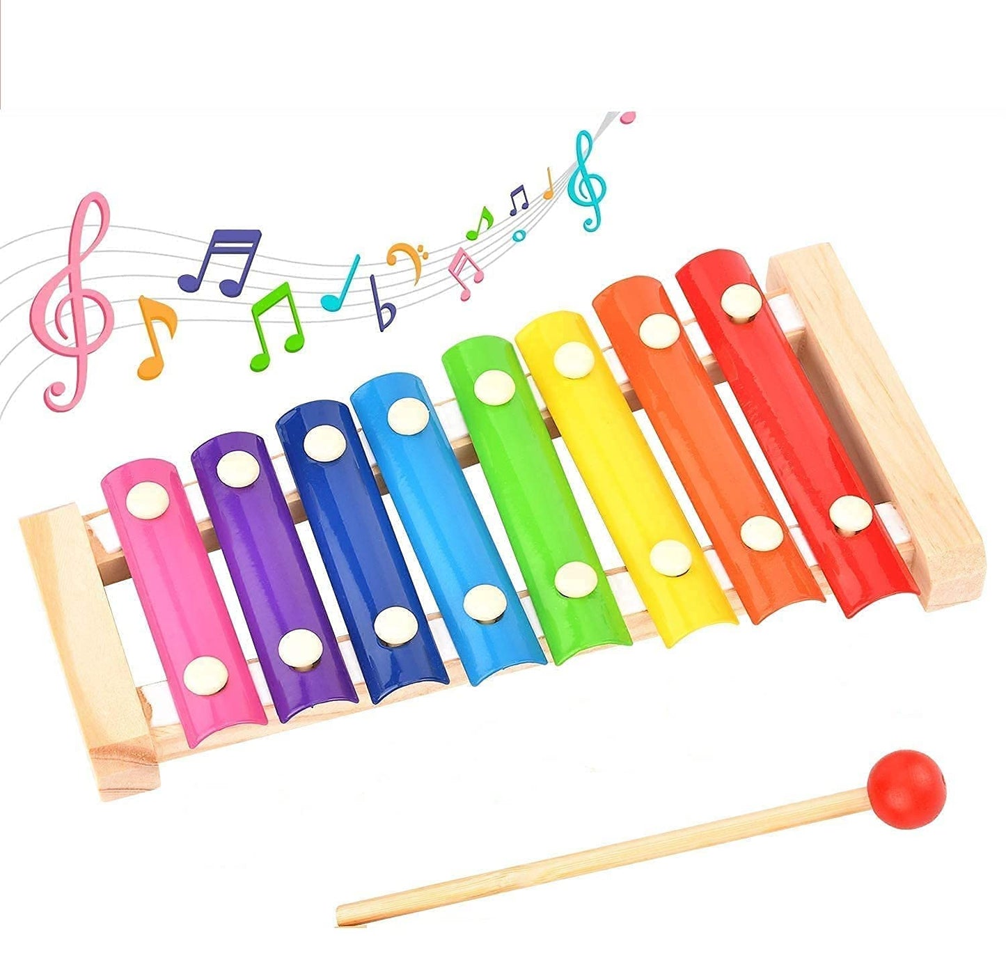 MM Toys Little Hand Knock Xylophone for Kids - Educational Musical Instruments Toy, Wooden, 8 Note, Multi-Colo