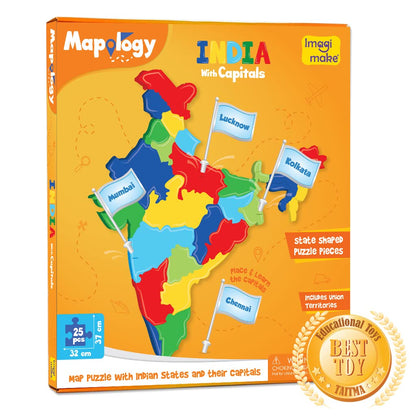 Imagimake Mapology India with State Capitals - Educational Toy and Learning Aid for Boys and Girls - India Map Puzzle - Jigsaw Puzzle, 25 Pieces