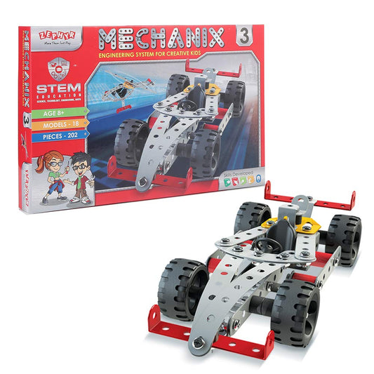 Zephyr Mechanix 3 Engineering System - 202-Piece Construction Kit for Kids (18 Models, Age 7+)