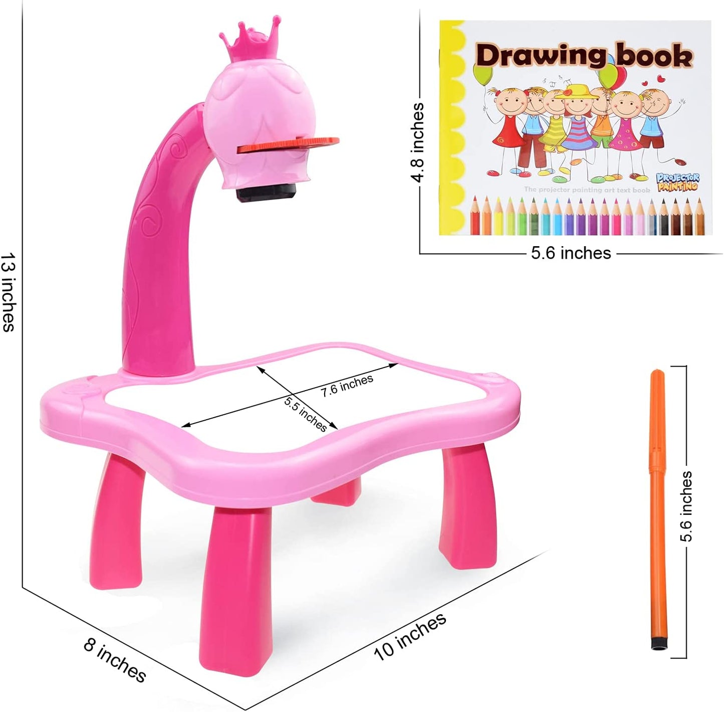 MM Toys Drawing Projector Painting Trace And Draw Desk for Kids - Artistic Skill Development, 12 Sketch Pens, 24 Designs, 4-10 Years - Pink