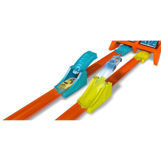 Hot Wheels Launch Across Challenge Track Set - Exciting Racing Action, Crash and Score, Flipout Track, Includes One Car, Multicolor GBF89