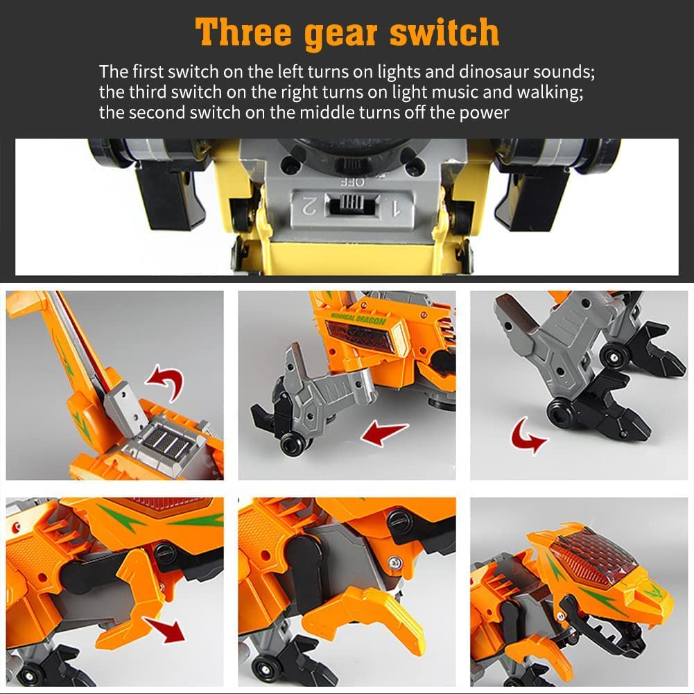 MM TOYS Electronic Transform Dinosaur Army Helicopter Transformable Tyrannosaurus Apache, Lights & Sounds, 2 Modes, Bump and Go Action