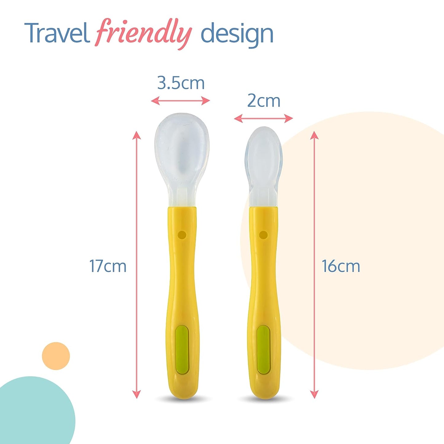 Luvlap Fun Club Feeding Spoon Set -Ergonomic for Babies, Soft Silicone, Non-Toxic For 0+ Months - Yellow