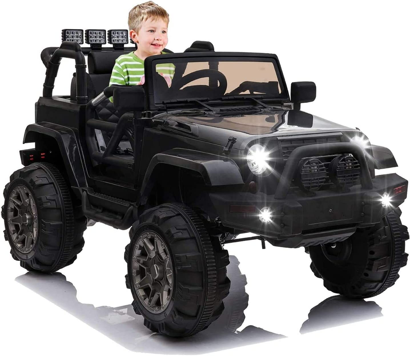 MM TOYS 4 x 4 Electric Ride On Jeep For Kids 3 To 10 Years Old Kids 12V , With USB MP3 Player , Swag - Black