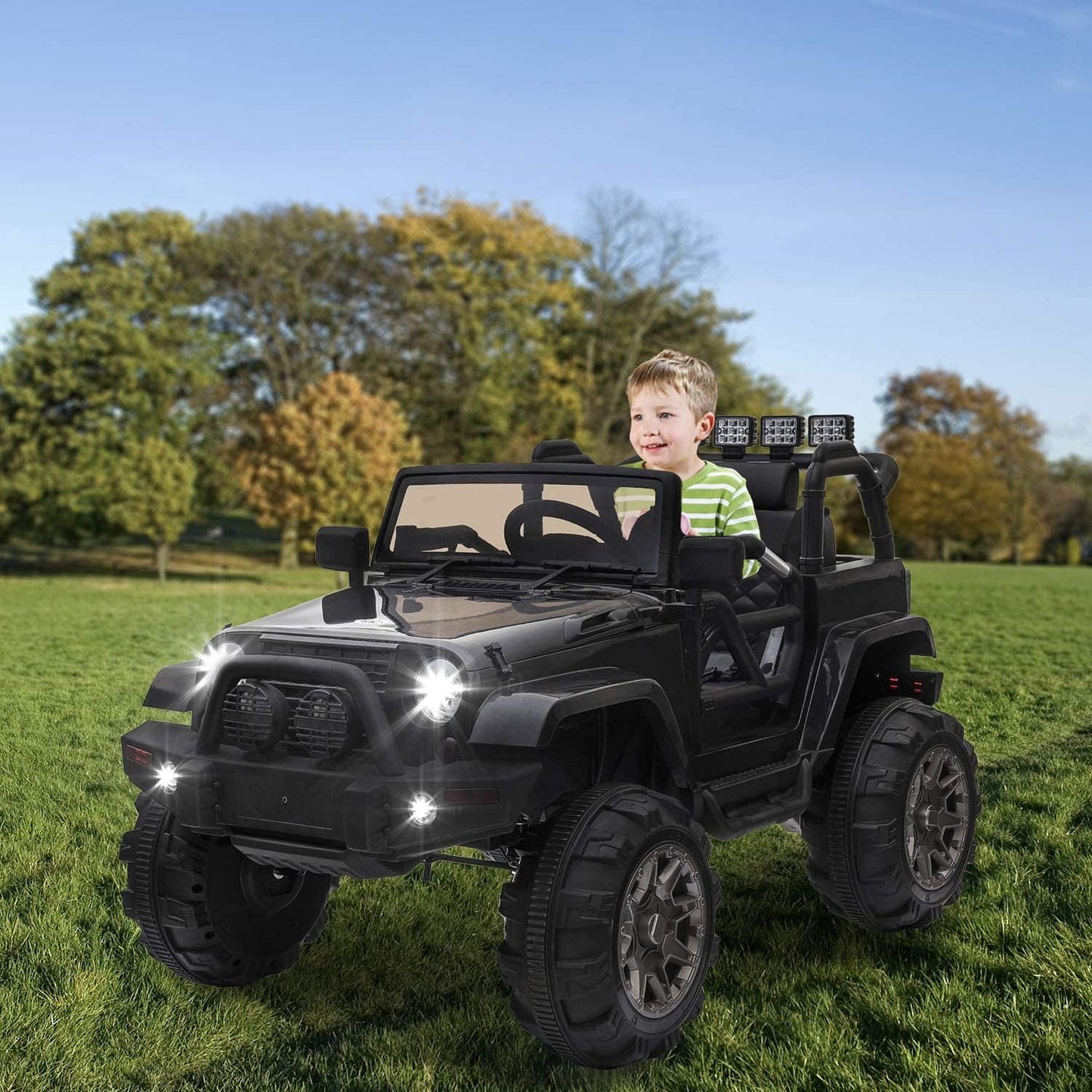 MM TOYS  4 x 4 Electric Ride On Jeep For Kids 3 To 10 Years Old Kids 12V , With USB MP3 Player , Swag - Black