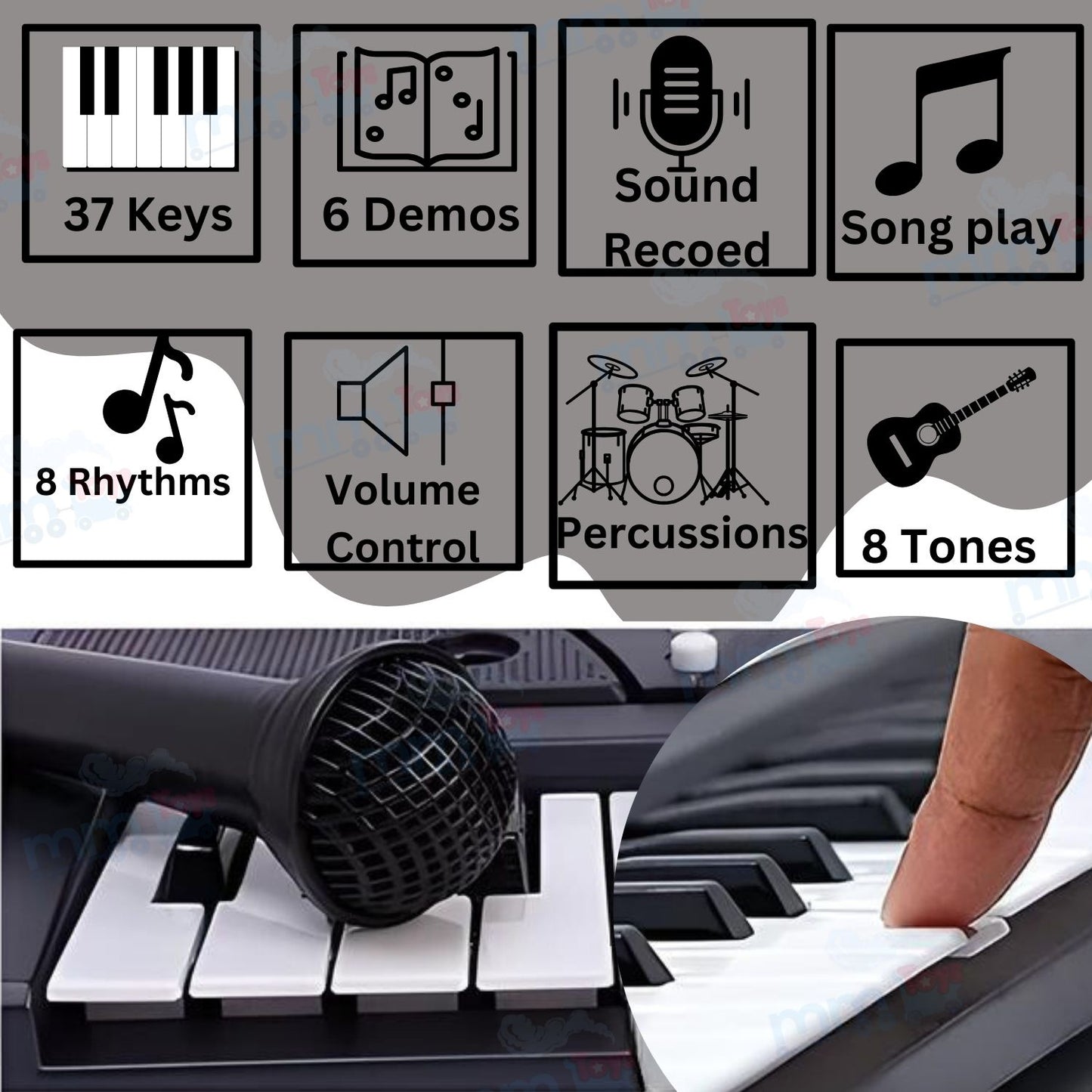 MM TOYS Kids Piano Keyboard with Microphone BF430- 37 Keys, 8 Tones & 8 Rhythms, Ages 3-7, Perfect Gift for Young Musicians