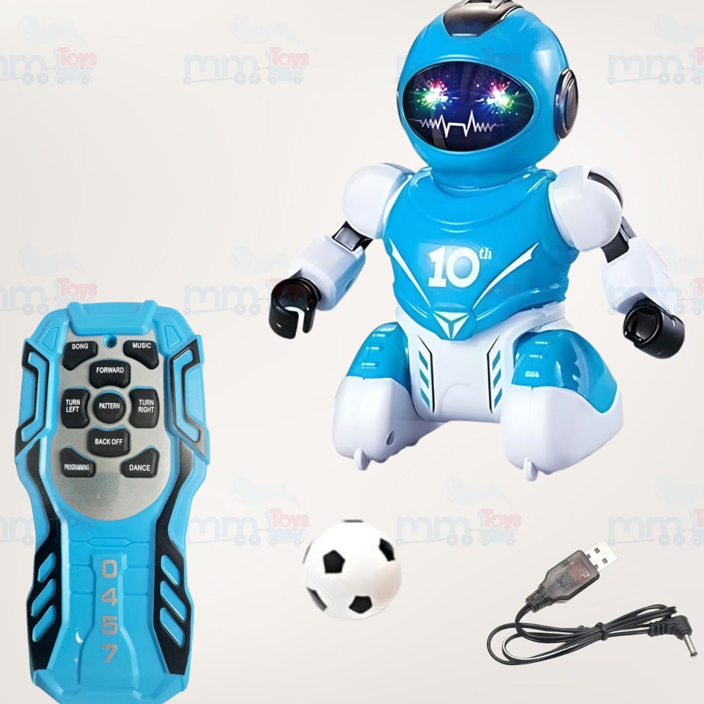 MM TOYS Remote Control Soccer Robot Toy with Football, Rechargeable Battery, USB Cable include, Unisex Kids 5+ Years, Plastic Material