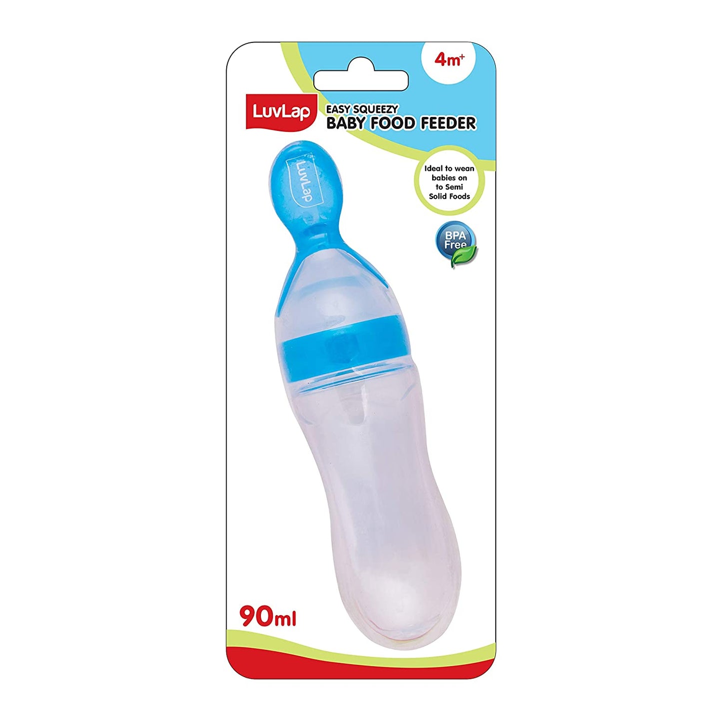 LuvLap Feeding Spoon with Squeezy food Grade Silicone Feeder bottle , For Infant Baby, 90ml BPA Free,Blue (18609)