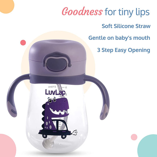 LuvLap Baby Bite Resistant Soft Silicone Straw Sipper Cup with Handle, with Weighted Straw, Sippy Cup with Anti Spill Lock, BPA Free, 300 ml