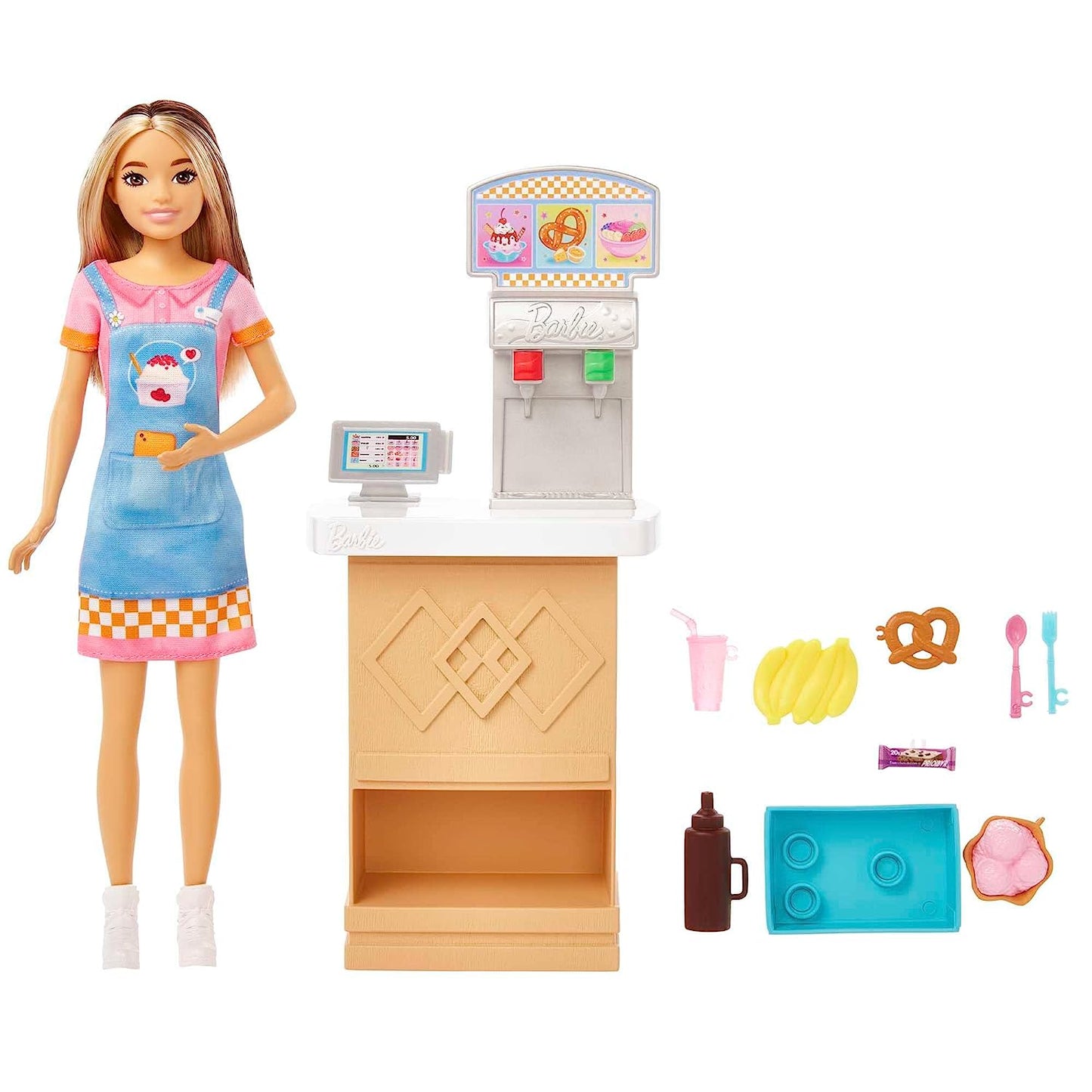 Barbie Toys Skipper Doll and Snack Bar With Bill Counter Playset: Color-Change Sundae, 8 Accessories Best Gift For 3+Year GirlsFirst Jobs Edition