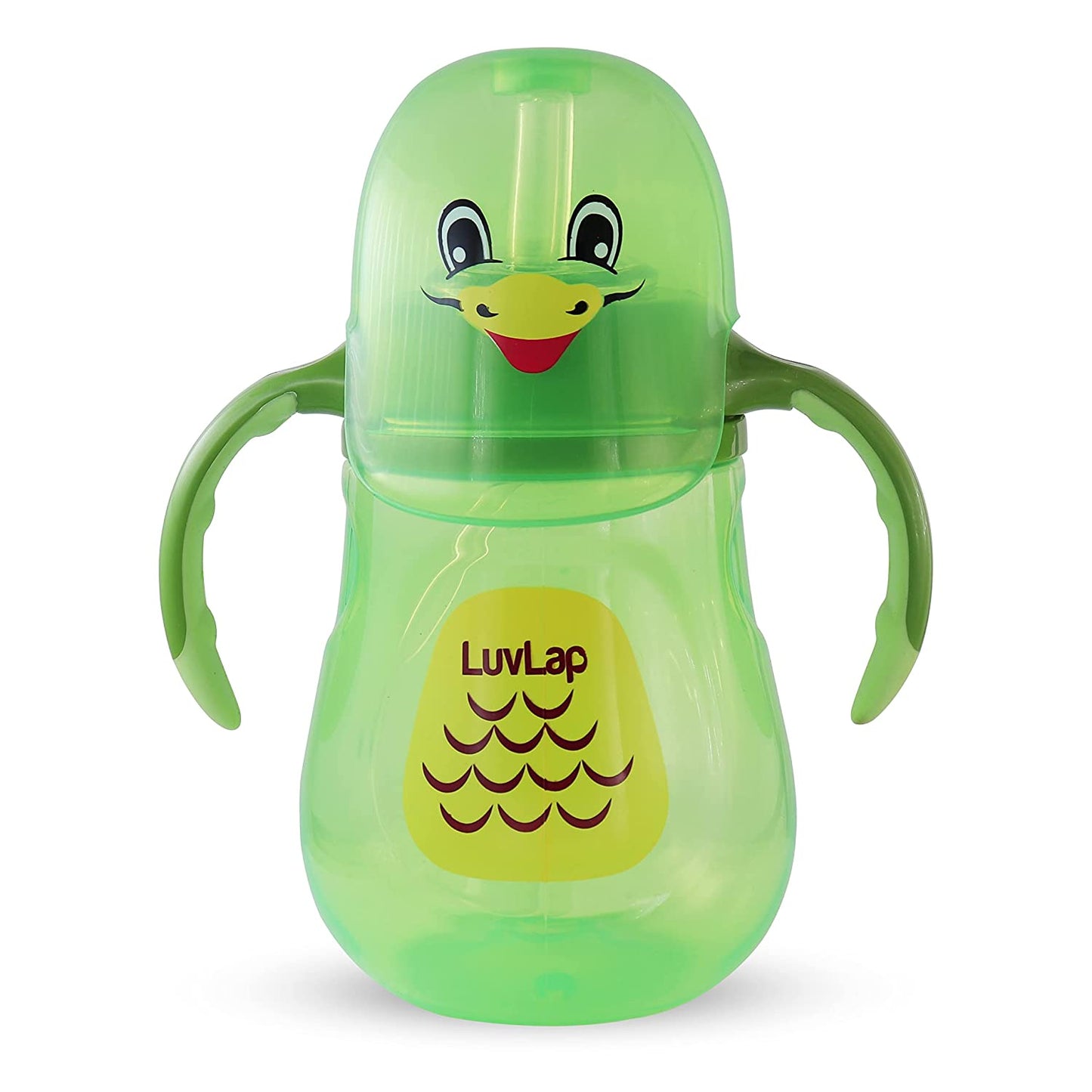 LuvLap Clever Frog Straw Sipper 210ml (Green) - Soft Silicone Straw, Anti-Spill, BPA-Free