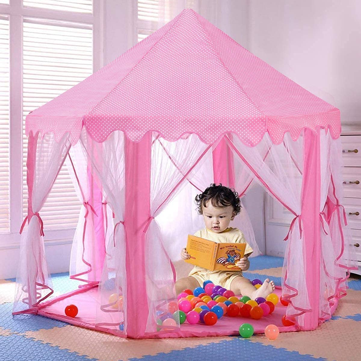 MM Toys DreamCastle Foldable Princess Dream Castle Theme Play Tent House for Kids Big Size , Encourages Imagination, Portable- Pink