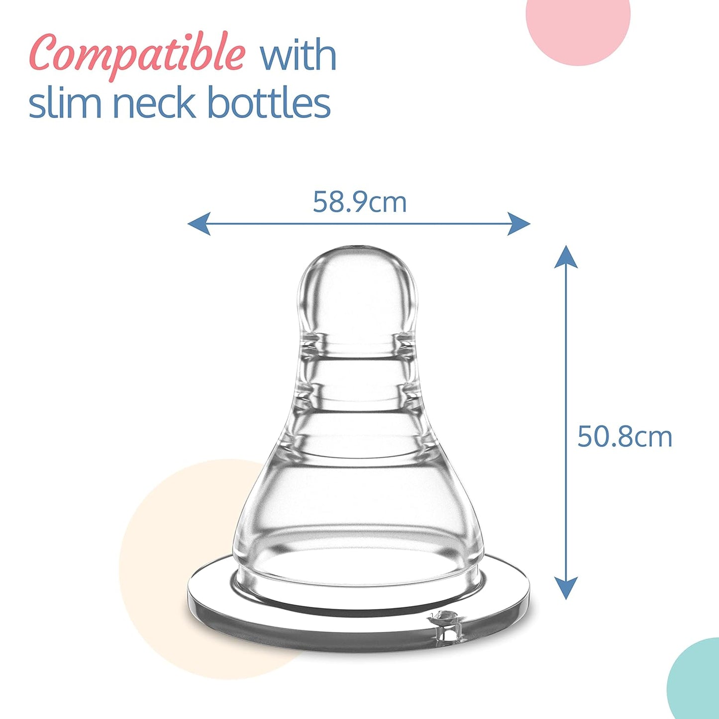 LuvLap Anti-Colic Essential Nipple for Slim Neck Bottle 6m+, Made of Soft & Flexible Silicone, leak proof, BPA Free