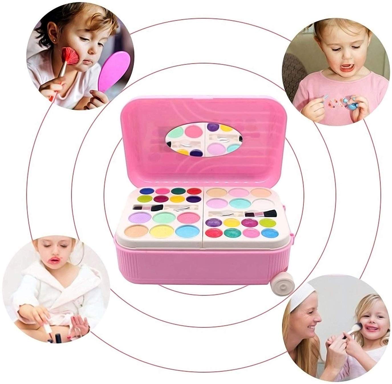 MM Toys Beauty Beauty Cart Nail Art Set for Girls, All-in-One Trolley, Water-Removable Real Cosmetics, Multi-Color Play Game for Children