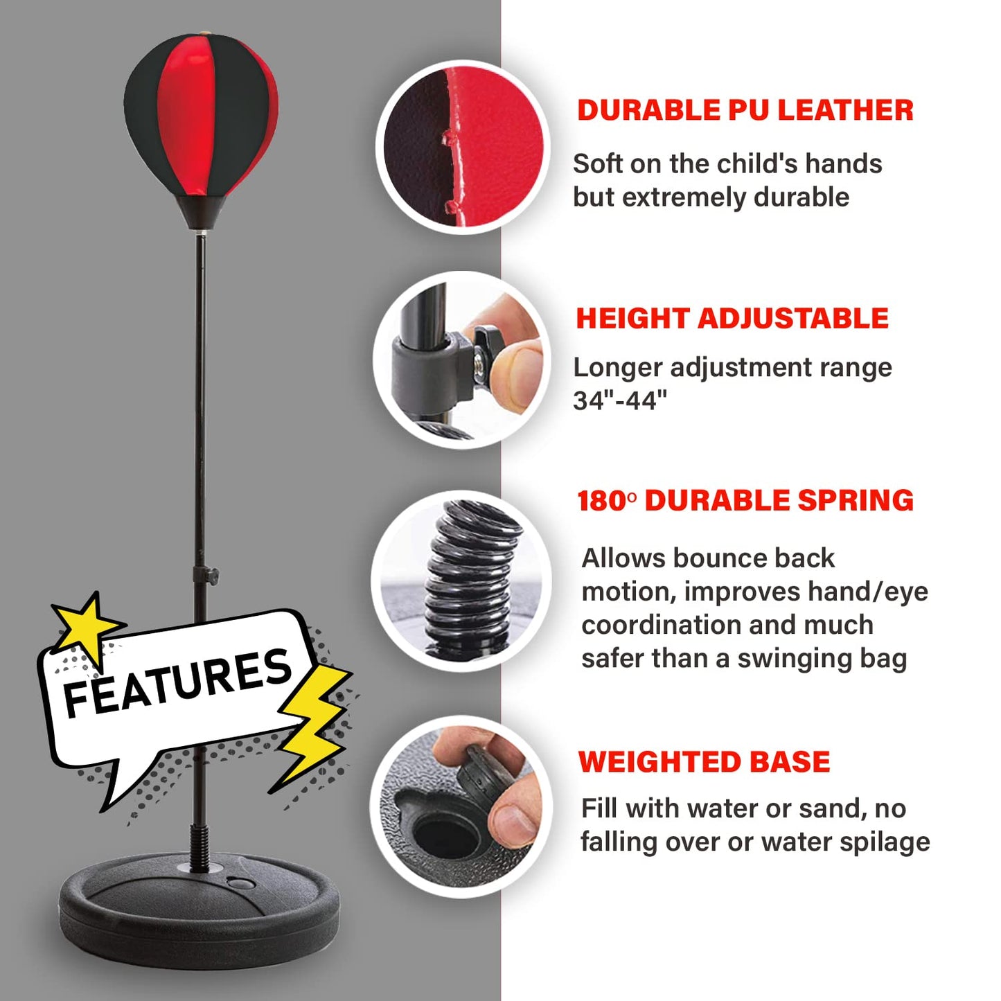 MM TOYS Punching Bag for Kids Incl Boxing Gloves | 3-10 Years Old Adjustable Kids Punching Bag with Stand | Boxing Bag Set Toy for Boys & Girls