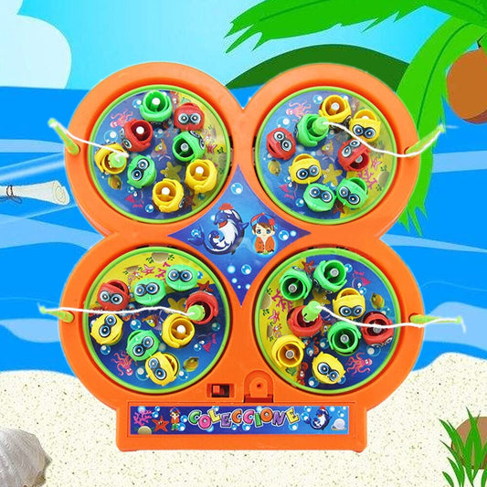 MM TOYS Musical Fishing Game Toy Set | Rotating Board with 32 Fish and 4 Fishing Poles | Safe and Durable, Multicolor | Perfect Gift for Toddlers and Kids