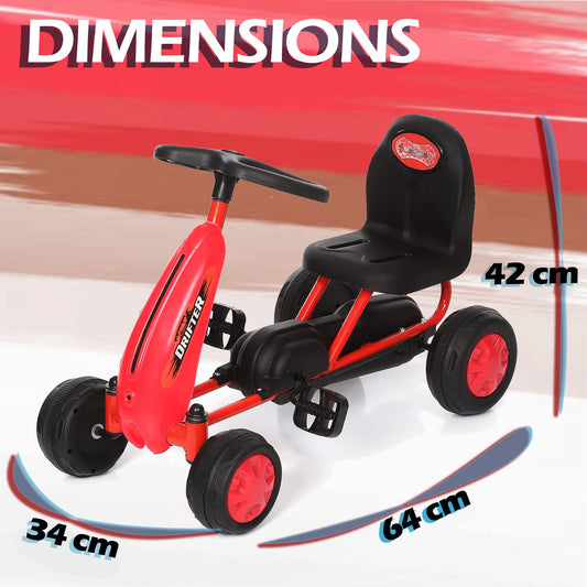 Fun Ride FunRide Ride-On Drifter Go Kart for Kids- Pedal Car, Ride On Toys Pedal - 4 Wheel Toy Car for Outdoor Indoor Pedal Foot Racer for Boy Girl - Ages 2-4 Years, Red