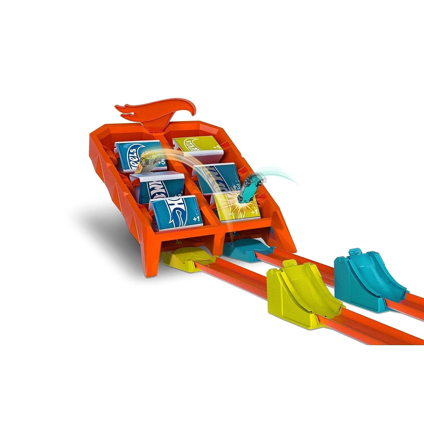 Hot Wheels Launch Across Challenge Track Set - Exciting Racing Action, Crash and Score, Flipout Track, Includes One Car, Multicolor GBF89