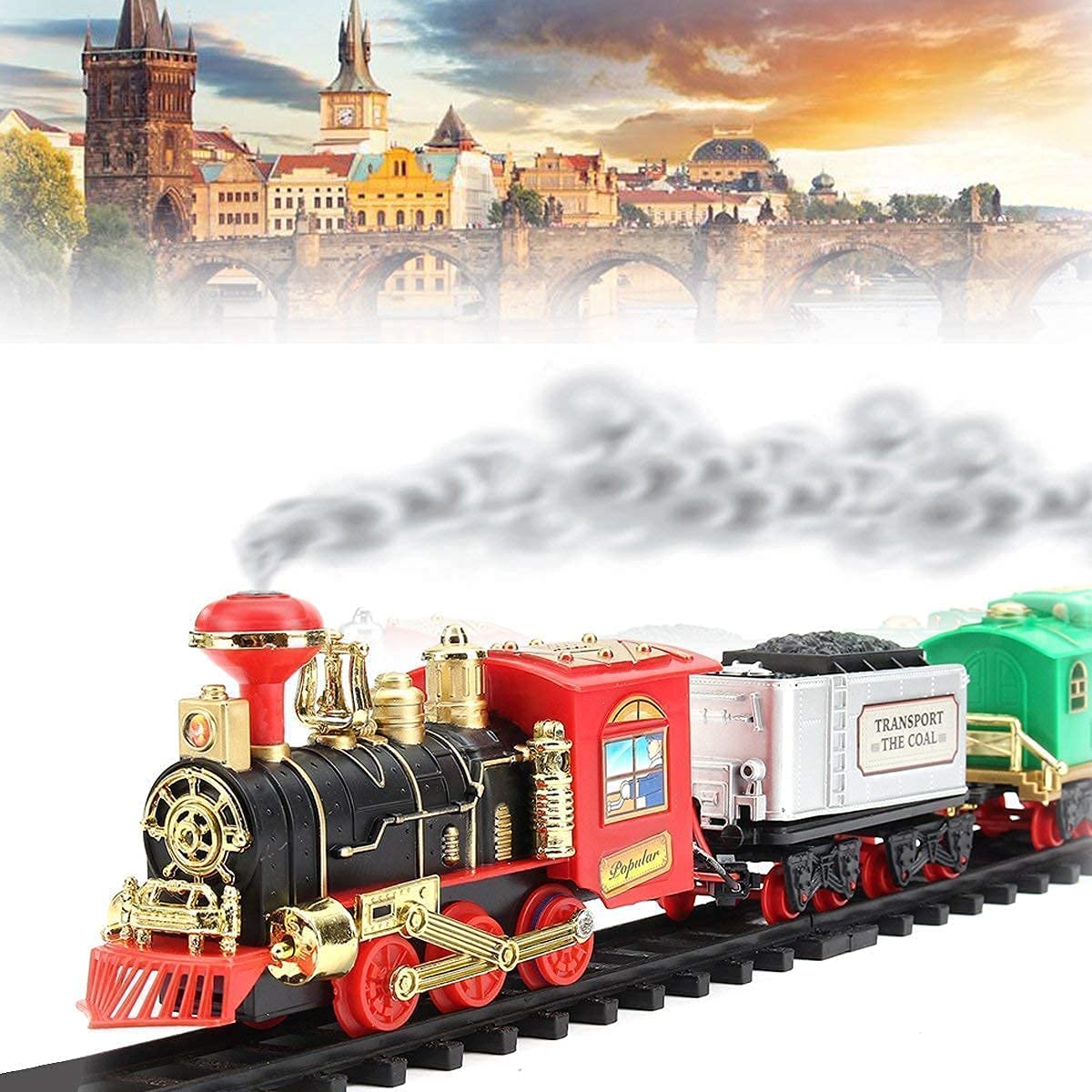 MM TOYS Choo Choo Toy Train with Track Toy Set , Classic Train With Real Smoke , Lights And Kids Aged 4 Years and Above