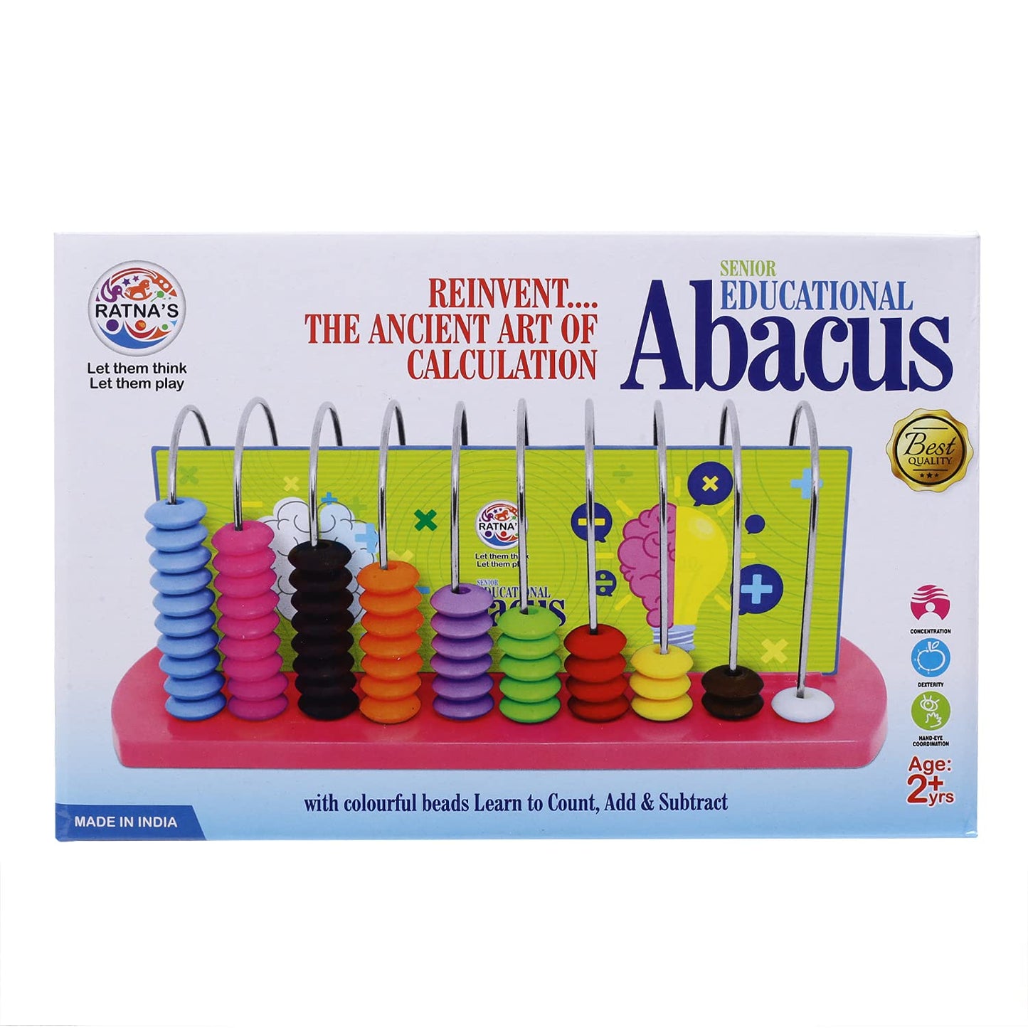 Ratna's Educational Abacus Senior for Kids to Count, Add & Subtract with Colourful Beads