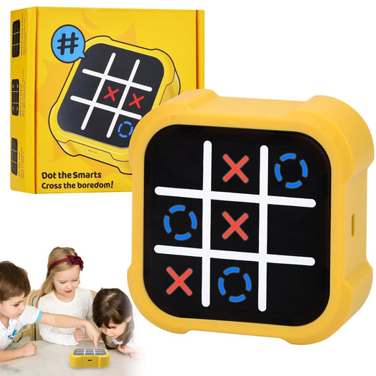 MM TOYS Electronic Tic Tac Toe Bolt Game, 3-in-1 Handheld Game Puzzle Console with Silent Mode, Portable Travel Game for Kids & Adults, Ages 3+ (1), Yellow